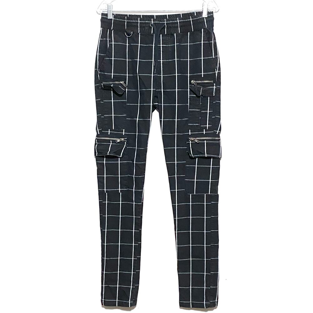 Hot Topic Grid Cargo Jogger Pants Mens S Monochrome Goth Gothic Emo Grunge Punk